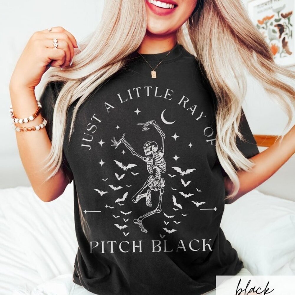 Just A Little Ray Of Pitch Black Shirt Funny Skeleton Bats Tee
